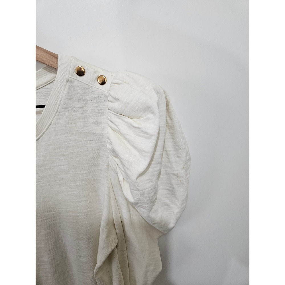 Nation LTD Womens Cream Slub Knit Puff Sleeve Button Shoulder Top Size Medium - Picture 5 of 5